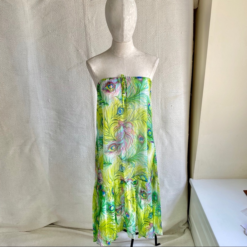 Nanette Lepore OS Brat Silk Peacock Feather Print Skirt Dress - Picture 2 of 8